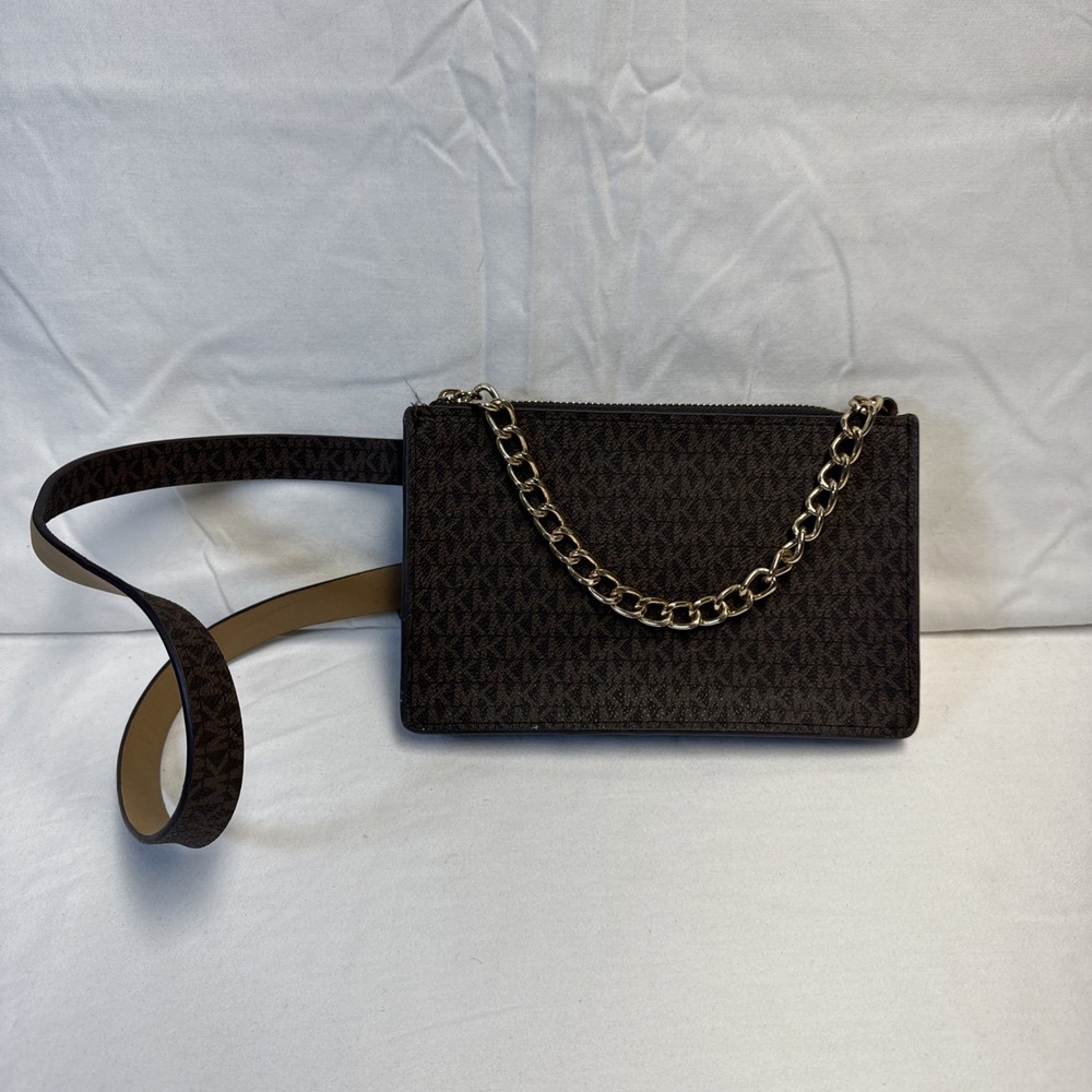 Michael Kors Brown Monogram Zip Crossbody Bag Adjustable Strap Belt Bag